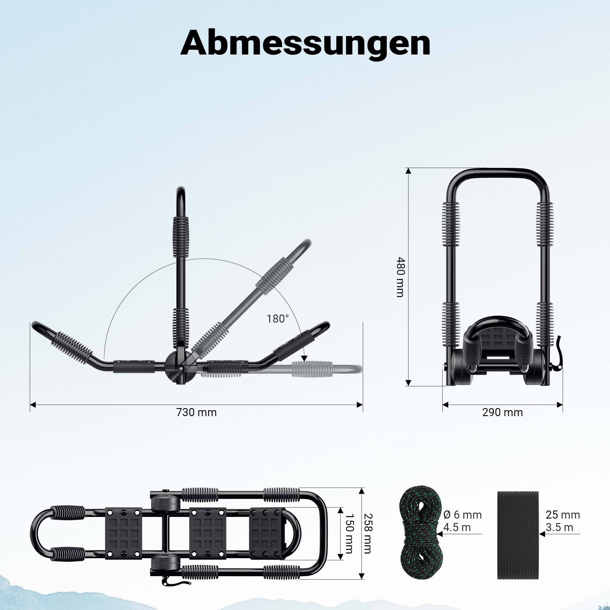 Porta kayak da auto a forma di J 2 pz. Ripiegabili In alluminio Porta canoa/kayak Cinghie incl.