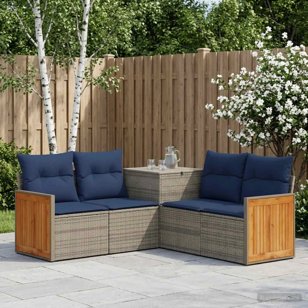 Set di divani 5 pz Grigio e Blu Navy Rattan sintetico e Acciaio 3447965