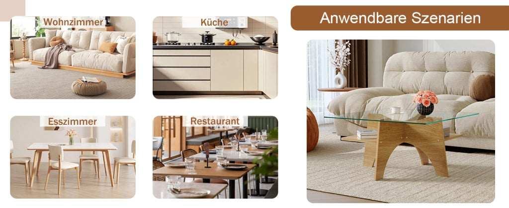 TAVOLINO Quadrato 80 cm Vetro temperato Trasparente e MDF Effetto legno chiaro
