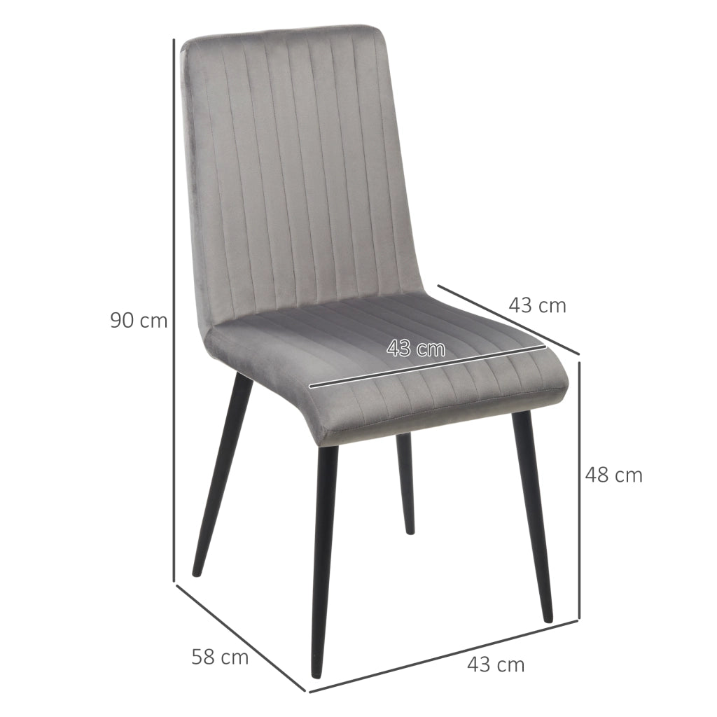 Set 2 Sedie da Cucina Imbottite e Salvaspazio con Gambe in Acciaio, 43x58x90 cm, Grigio e Nero