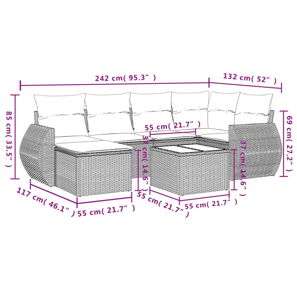 Set Divani da Giardino 7 pz con Cuscini Beige in Polyrattan 3254006
