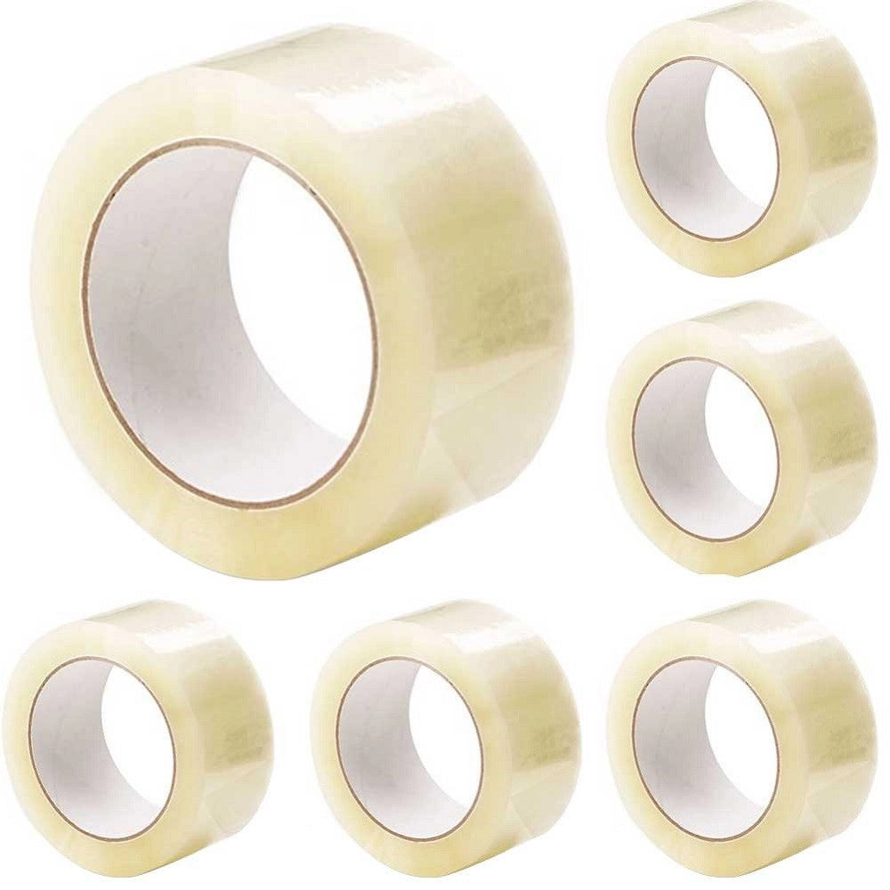 Trade Shop - Set 6 Nastri Adesivi 50 Mm X 66 Mt Con Etichetta Nastro Imballaggio Trasparente -