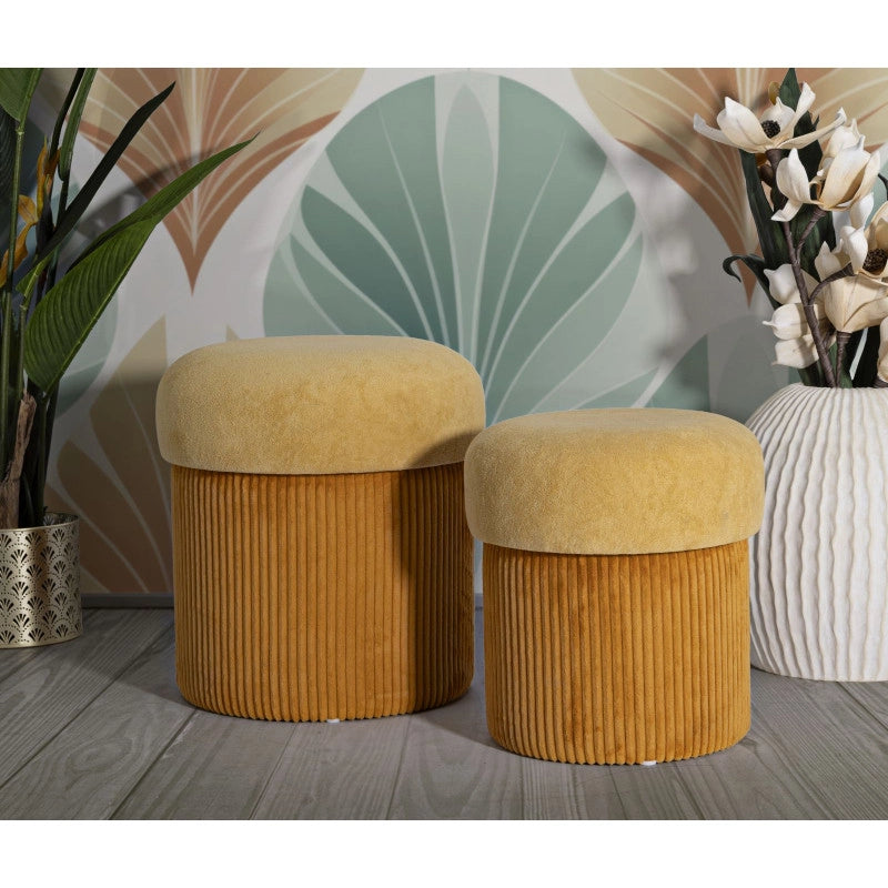 Puff Con Contenitore Aspen Senape Set 2 Pz cm ø 42x44-35x37