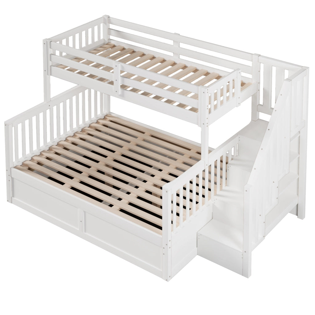 Letto a castello 2 posti con scala contenitore; vano idraulico e sponde di sicurezza; senza materasso 90×200 cm e 140×200 cm