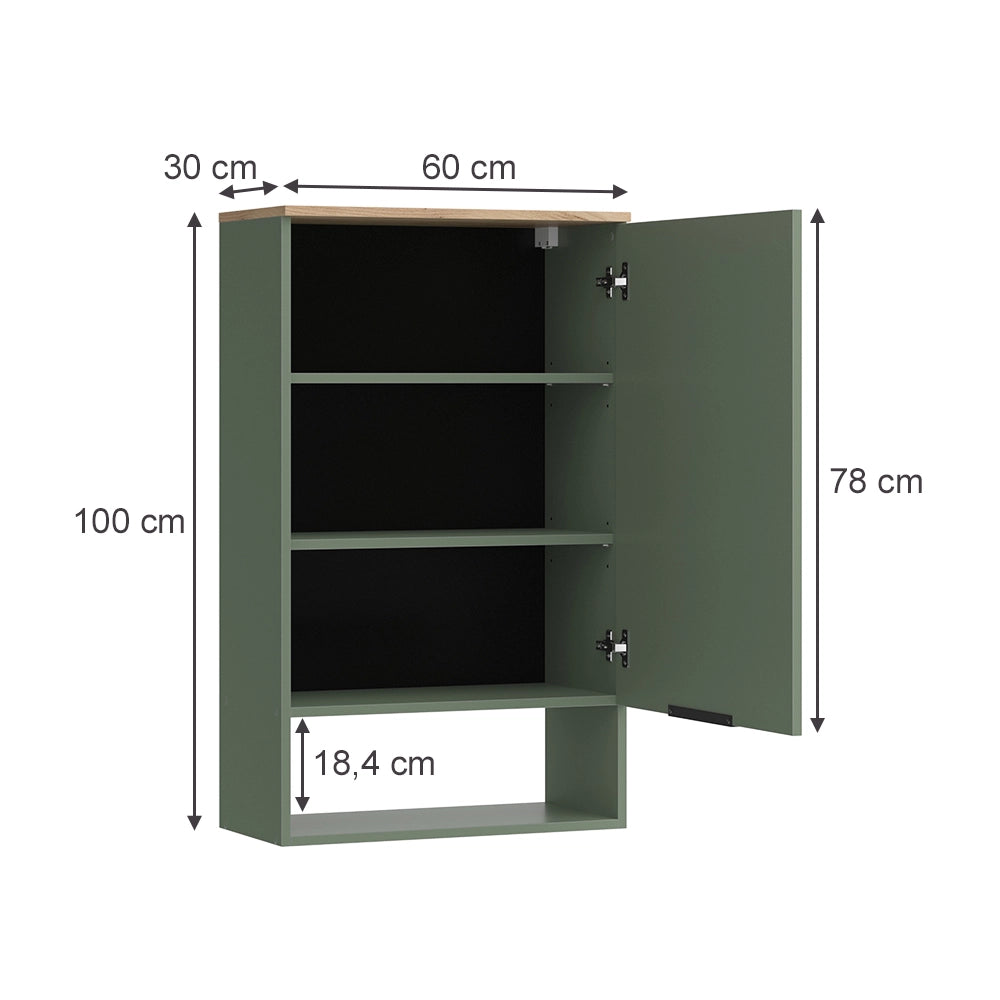 Vicco Libreria da parete Verde 60 x 100 cm con porta