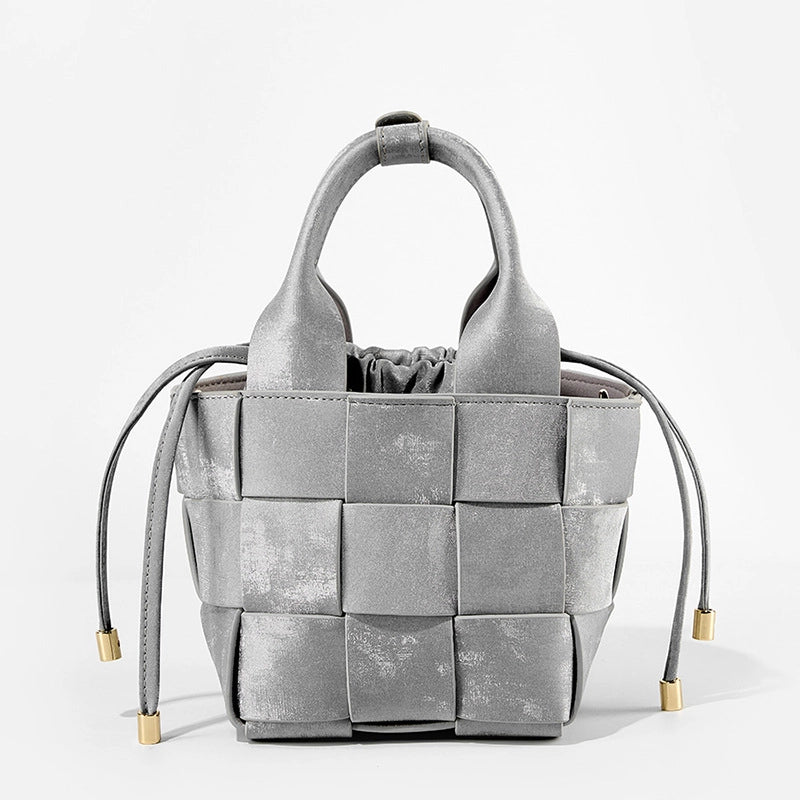 Borsa a tracolla da donna in vera pelle, stile vintage, grigia.