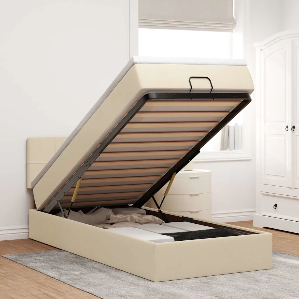 Pouf Letto con Materasso Crema 100x200 cm in Tessuto