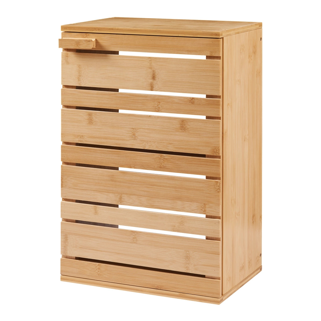 Mobiletto da Parete Epind con Scomparti Chiusi per Bagno Cucina 50x33x20 cm - Bambù Naturale [en.casa]