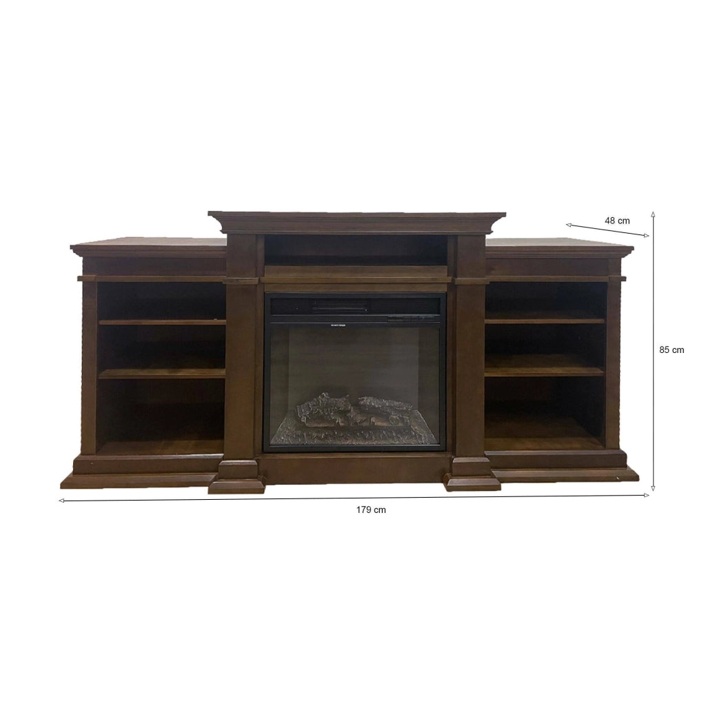 Camino elettrico Aramengo, Stufa elettrica, Focolare elettrico a parete, Caminetto moderno, Made in Italy, 48x179 h85 cm, Marrone