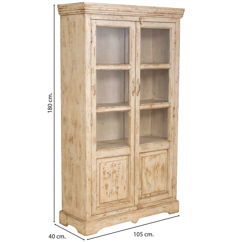 Vetrina in legno beige fatta a mano 105x40x180h cm