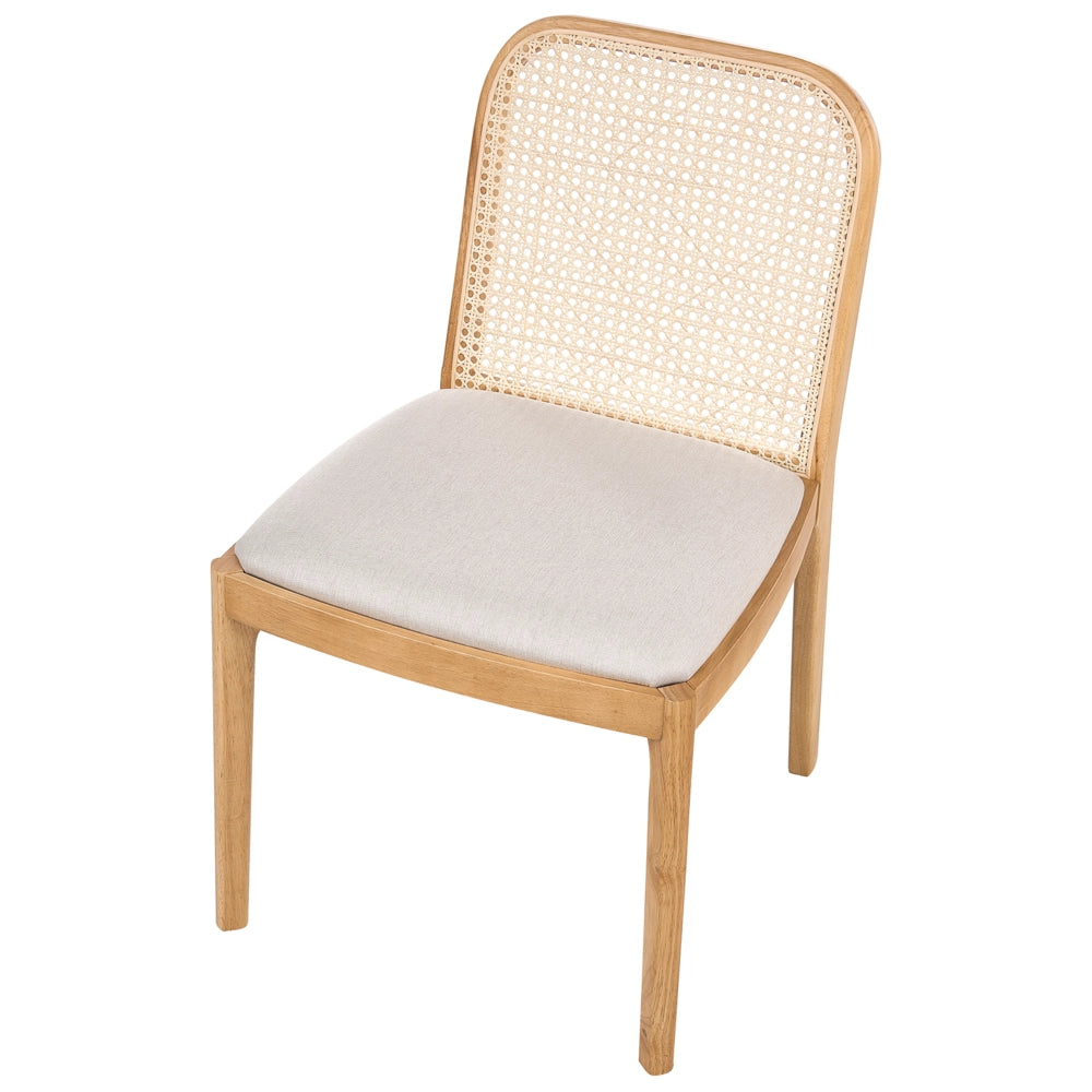 Set di 2 Sedie da pranzo in rattan a treccia viennese Schienale in poliestere Seduta in gomma Telaio in legno senza braccioli Marrone chiaro