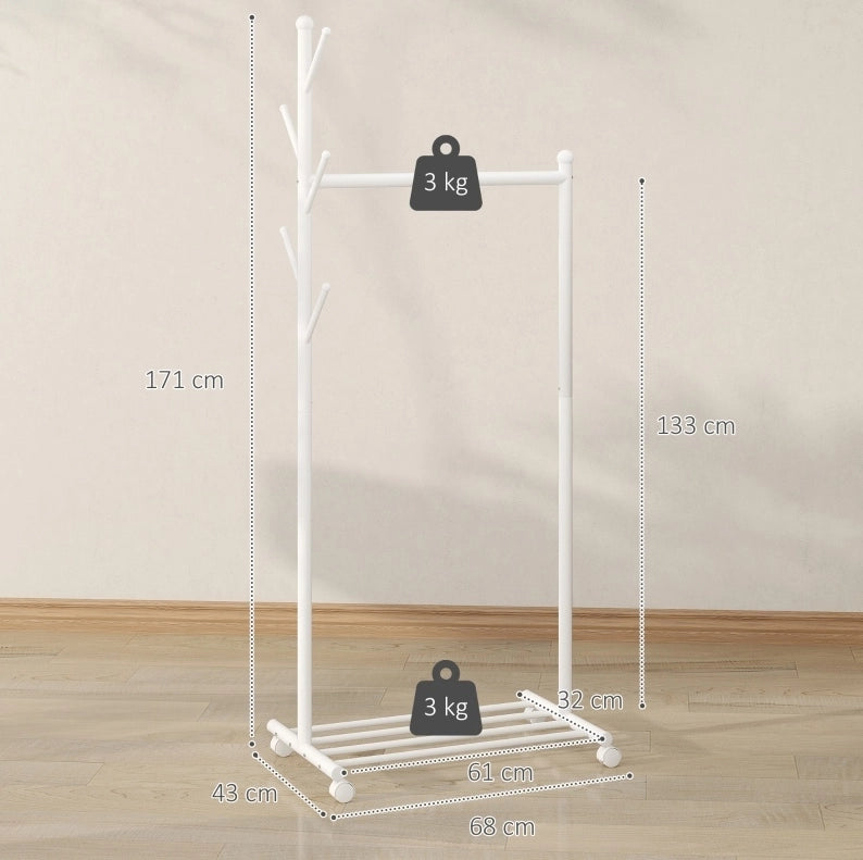 Appendiabiti mobile bianco 3 in 1 con ruote
