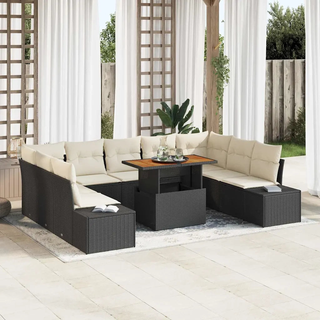 Set da Pranzo per Giardino con cuscino 10 pcs Nero e Crema 3350005