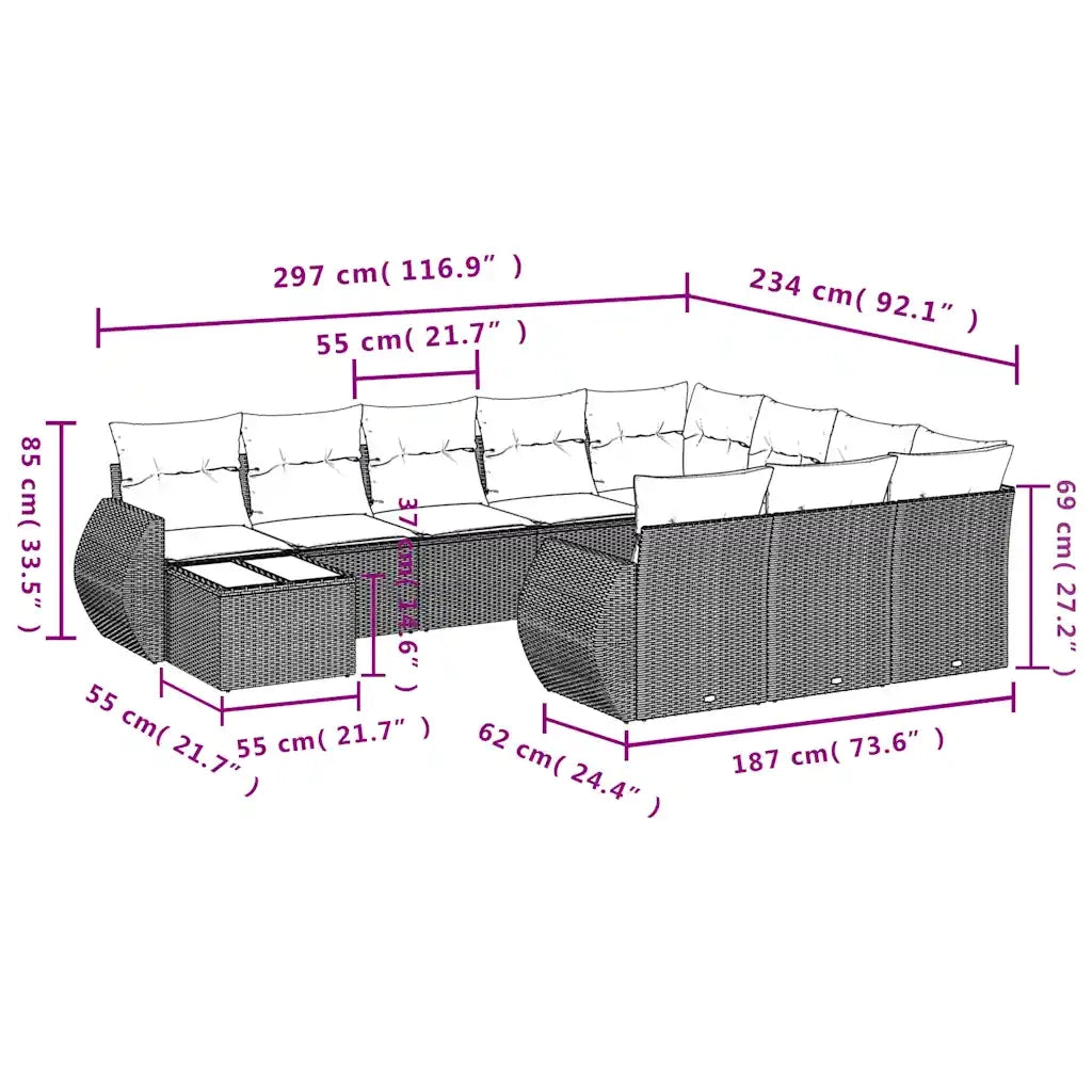 Set Divani da Giardino 11 pz con Cuscini Polyrattan Marrone 3254270