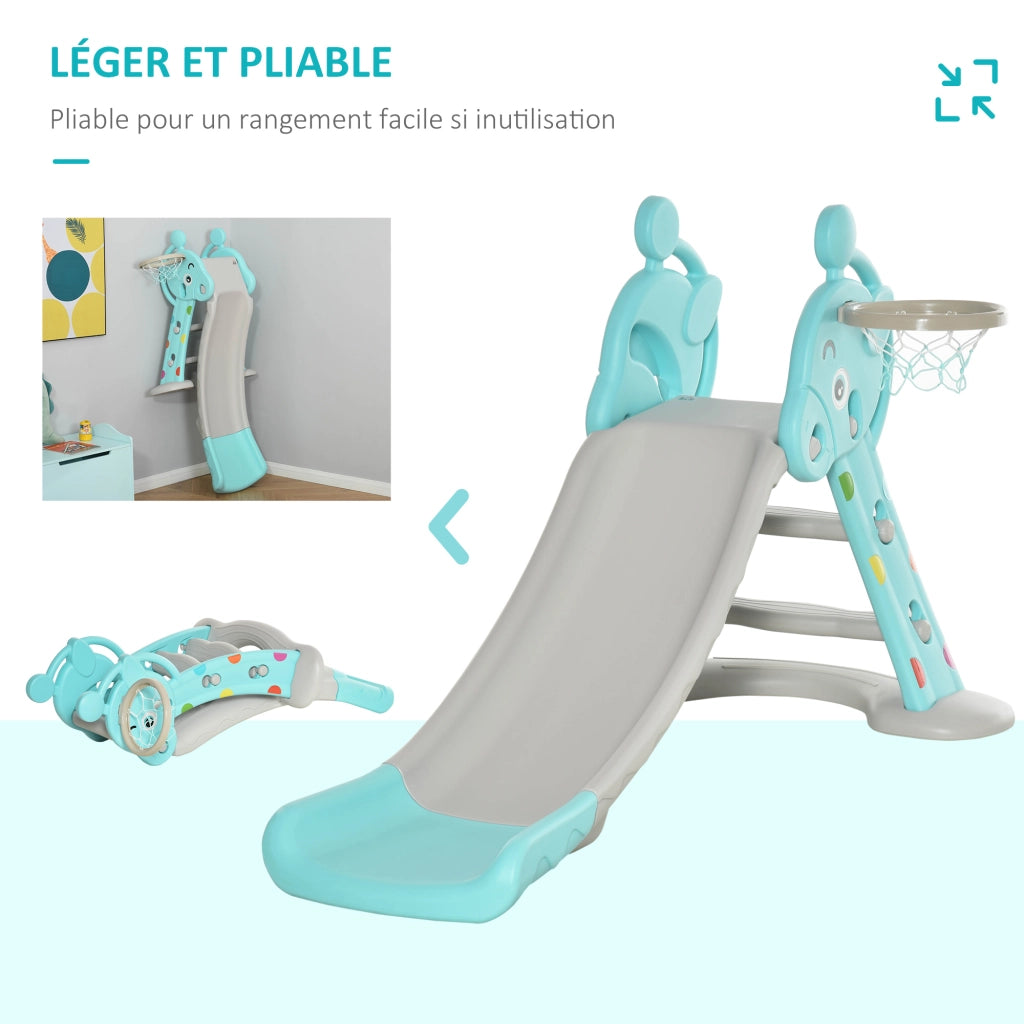 Scivolo per Bambini con Cestino da Pallacanestro ¨C Minimal ¨C 147x82x85.5 cm Blu e Grigio