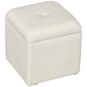 Pouf Contenitore Imbottito Tessuto Teddy 39x39x39 cm Crema