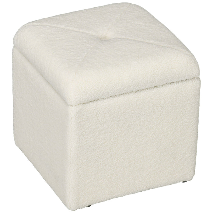 Pouf Contenitore Imbottito Tessuto Teddy 39x39x39 cm Crema