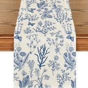 Tavolo da Pranzo - Tavolo da Pranzo con Fiori di Primavera - Tavolo da Pasqua - Lino di Alta Qualità - Decorazione da Tavolo per Primavera per Cucina - Salotto - Festa - 33x183 cm - Fiori Blu Selvatici