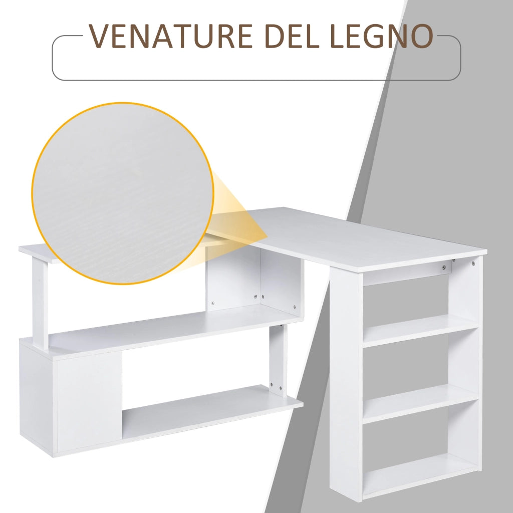 Easycomfort Scrivania ad Angolo con 5 Ripiani, 120 x 100 x 74.5cm, Bianca