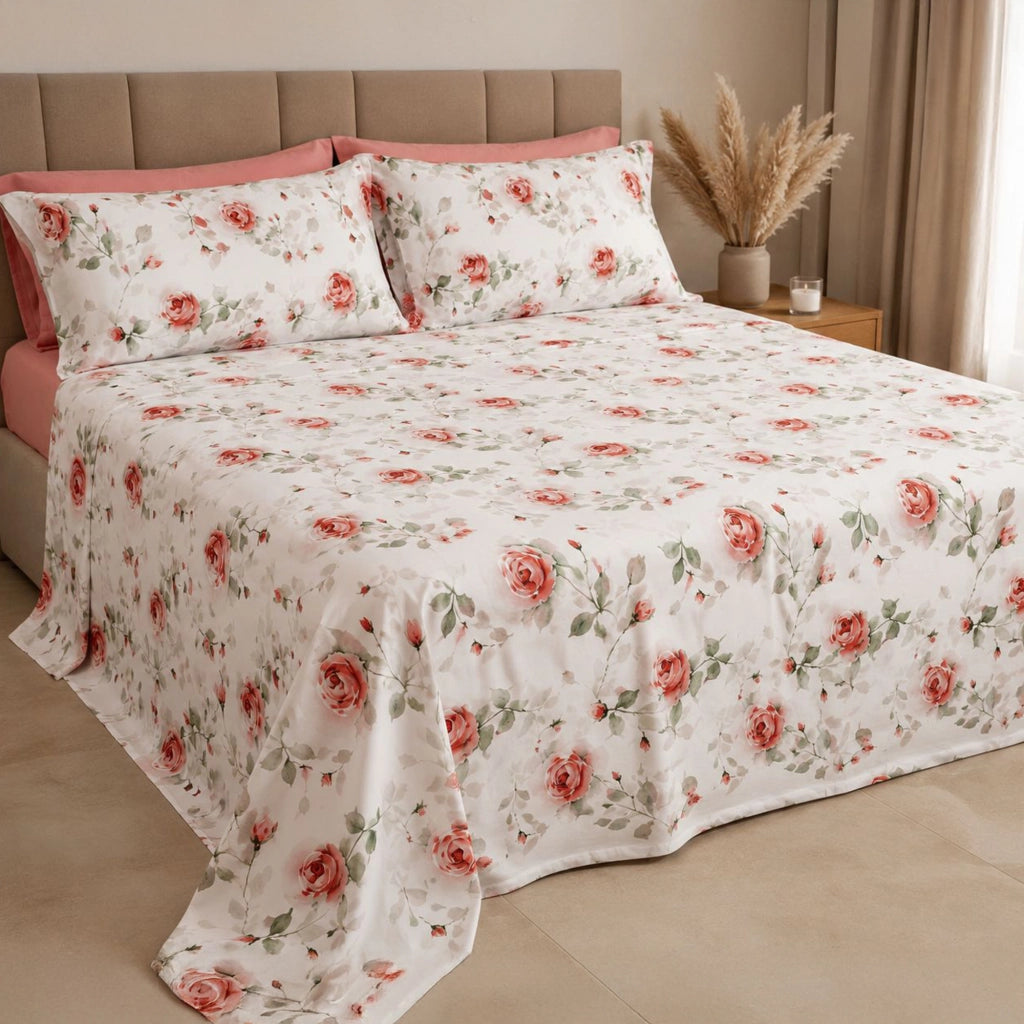Salineso, set Completo Letto Matrimoniale in Raso, Rosso