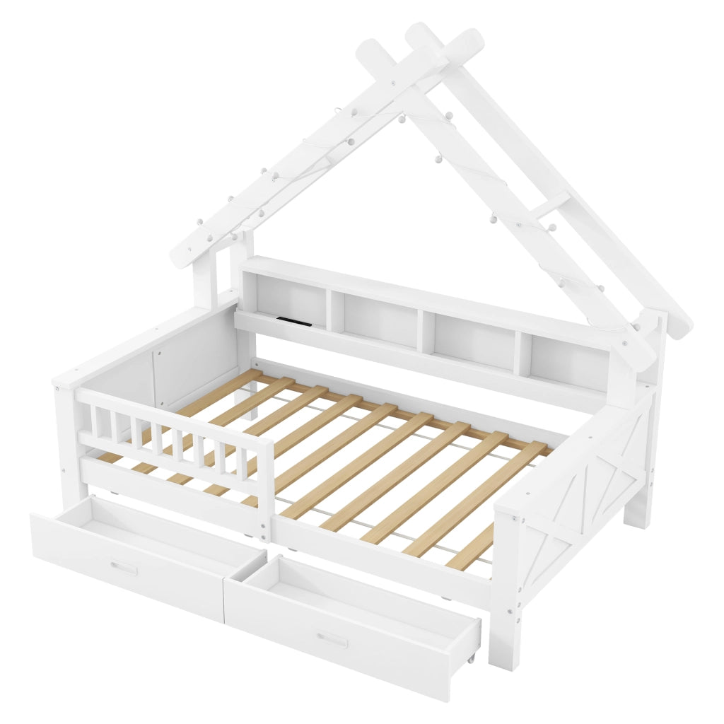 Letto a forma di casa con LED - Xylo - 90x200 - Bianco