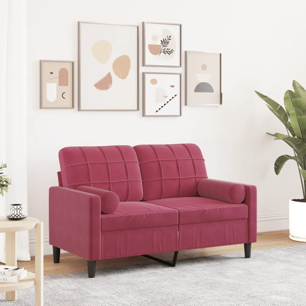 vidaXL Divano a 2 Posti con Cuscini Rosso Vino 120 cm in Velluto