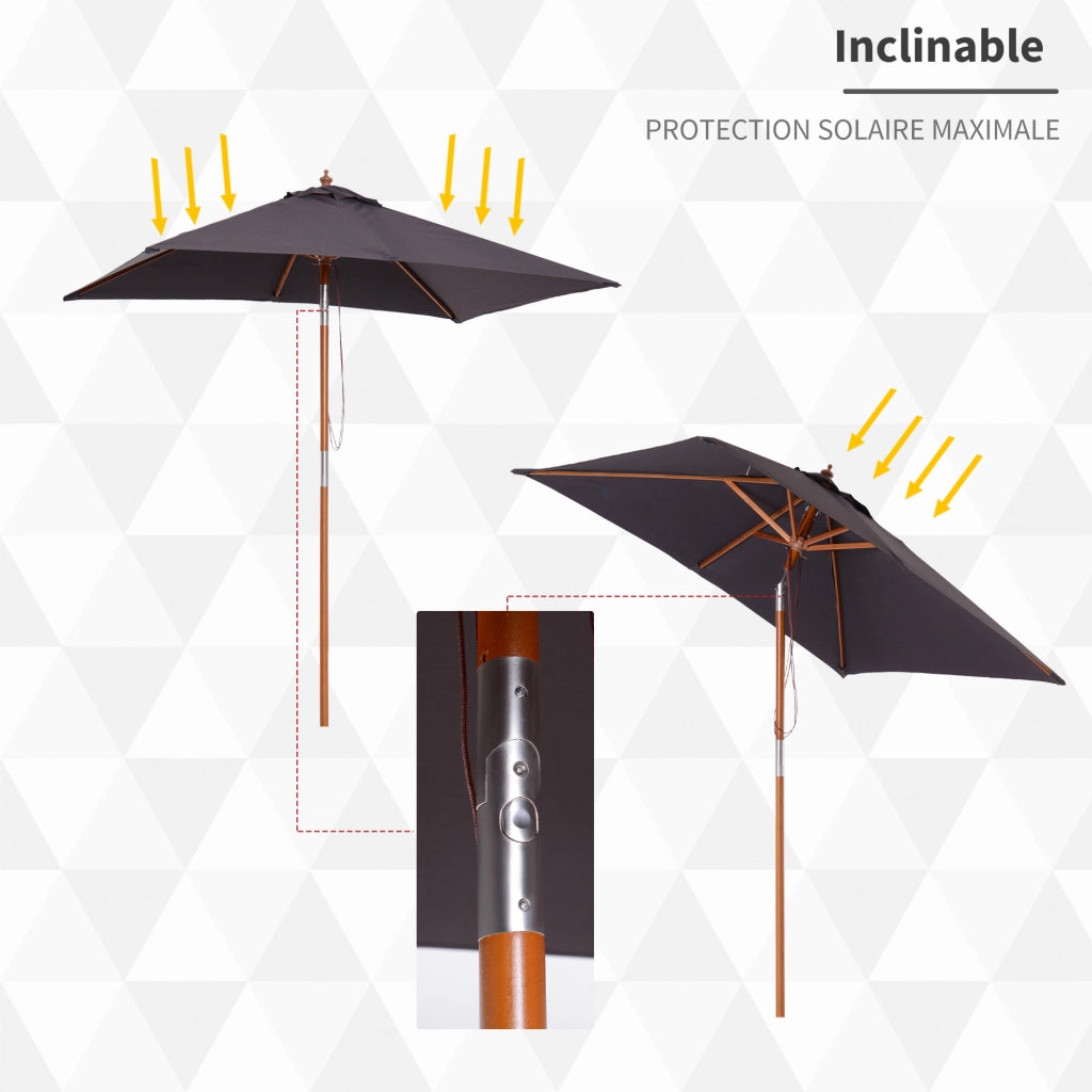 Ombrellone da giardino rettangolare inclinabile in legno e poliestere ¨C Minimal ¨C grigio scuro 200x150x230 cm