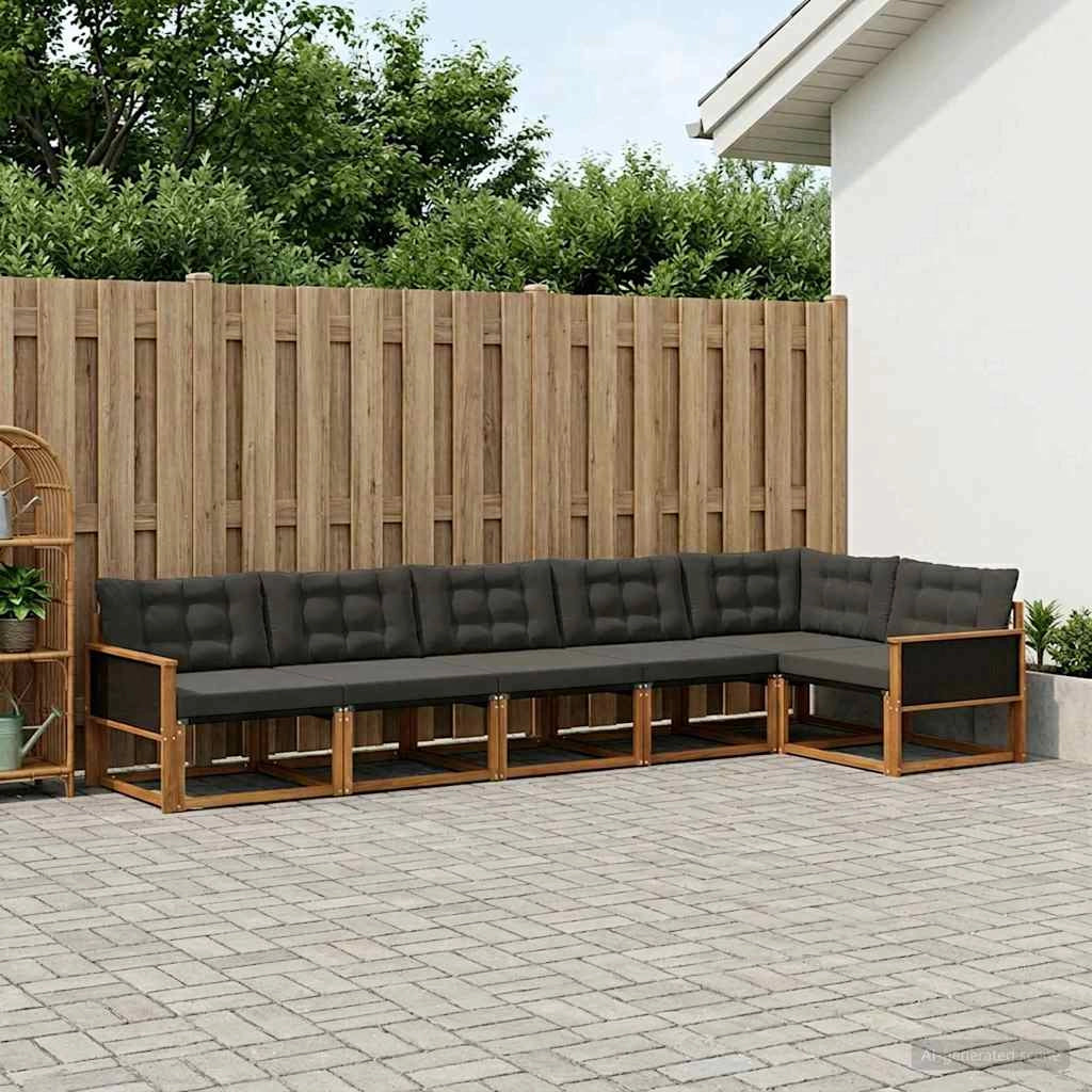 Set di divani da esterno 6 pz Naturale e Nero 3381448