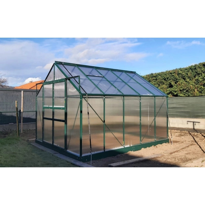 Serra da giardino in alluminio 244x305 cm – 7,44 m² – policarbonato 4 mm e base inclusa – verde – SR3024 Foresta