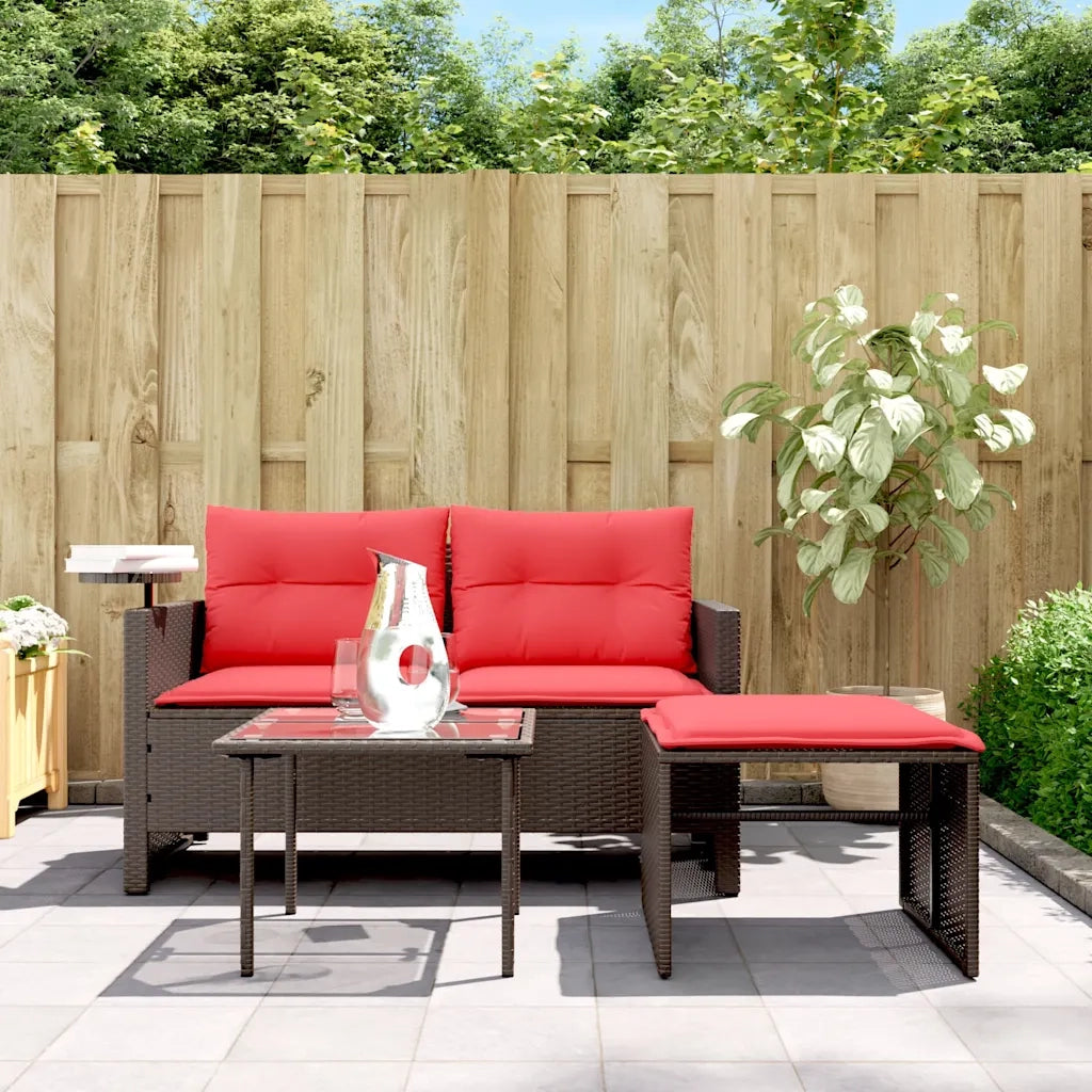 Set Divani da Giardino 3 pz con Cuscini Marrone in Polyrattan 365465