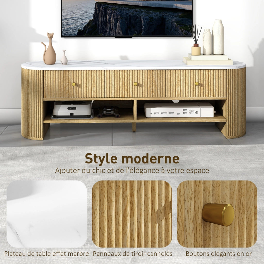 Mobile TV con 3 cassetti ¨C Zephmum ¨C Effetto marmo e legno 140x30x50 cm