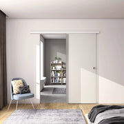 80x225 cm Porta Scorrevole in Vetro da 8 mm Temperato Opaco con Pellicola Anti-frantumi con Binario in Alluminio Bianco Verniciato