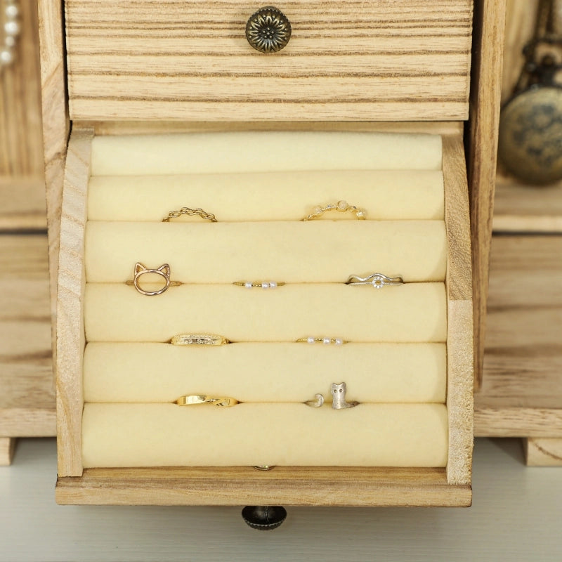 Portagioie, astuccio per gioielli, struttura a 4 livelli, specchio integrato, legno, marrone