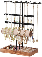 Sistema di conservazione per gioielli 5 livelli - Cassa per gioielli - Orecchini e collane supporto - Collana supporto - Bracciale supporto - Materiale di alta qualità metallo e legno - Sistema di conservazione per gioielli