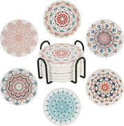 Set di sottopanchine 6 pezzi, disegno di fiori elegante con supporto, diametro 10,3 cm, sottopanchine ceramica assorbenti con fondo di curcuma, per biercafè, bicchieri, vasi, candele, drink, sottopanchine da tavolo, regali
