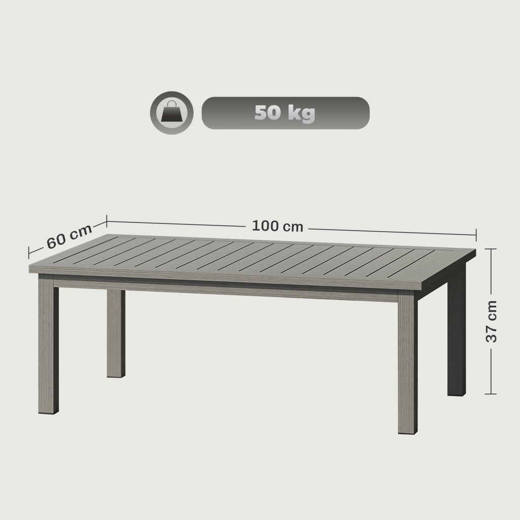 Tavolino rettangolare con piano in legno ¨C zephmum ¨C 100x60x37 cm grigio