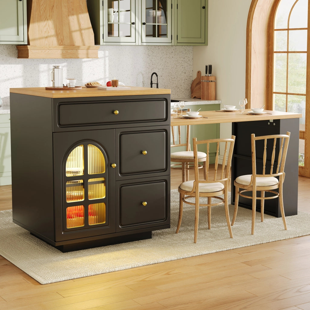 ISOLA CUCINA ESTRAIBILE 122,5-195,5 cm MDF NERO con LED RGB