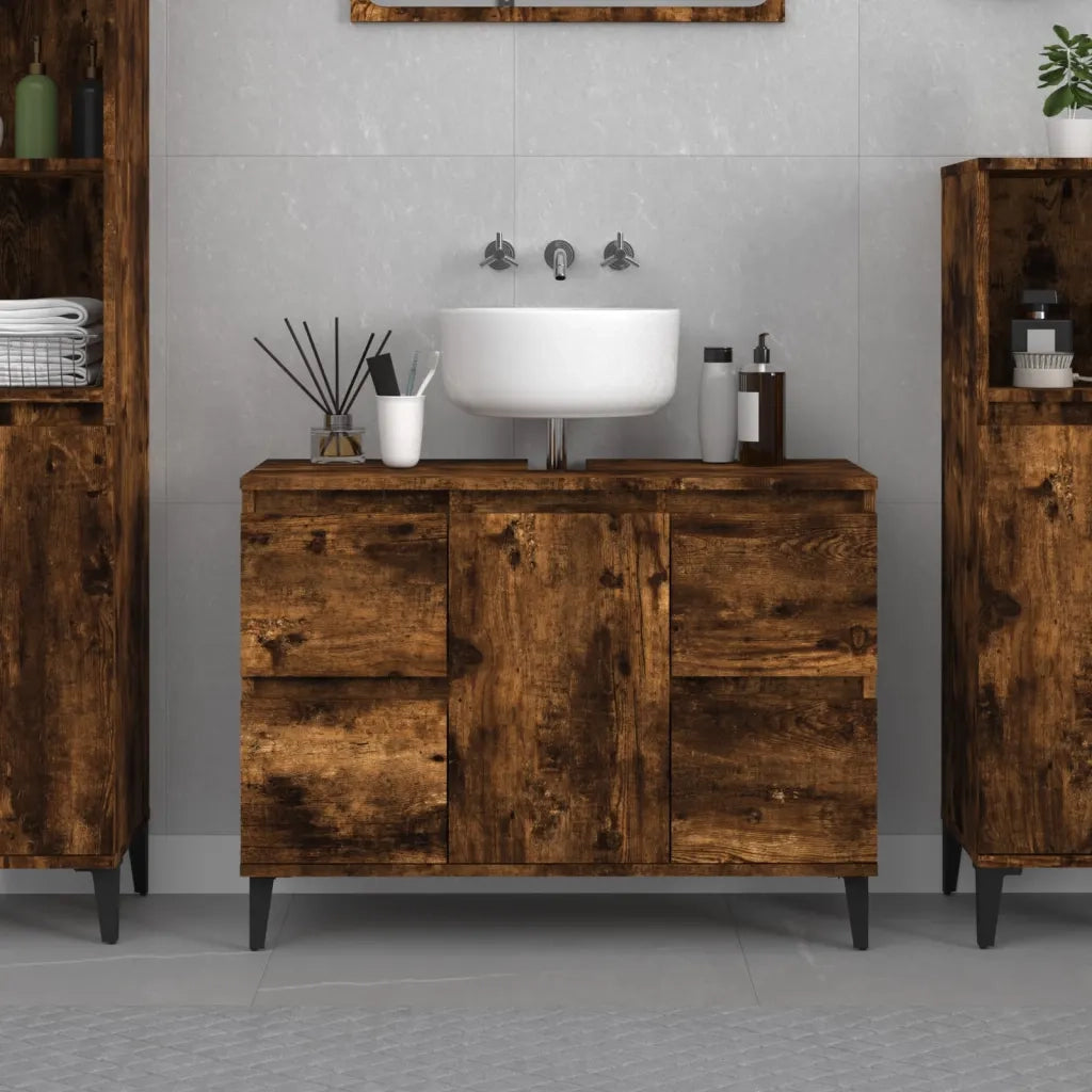 Mobile Lavabo | Armadio Lavabo Rovere Fumo 80x33x60 cm in Legno Multistrato