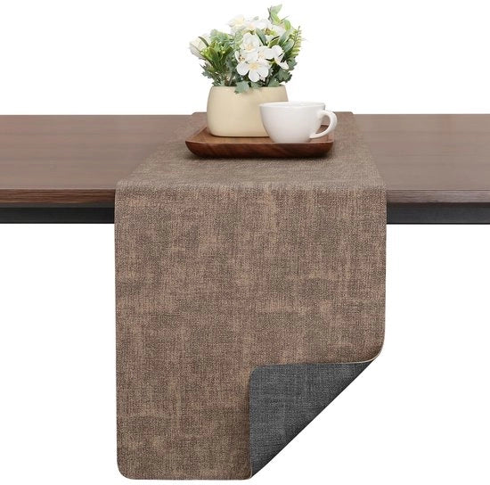 Tavolo da pranzo in legno imitato, moderno, a doppia faccia, antiscivolo, resistente al calore, lavabile, tavolo da esterno, per matrimoni, compleanni, decorazione da tavola per feste (grigio-bruno, 40 x 183 cm)