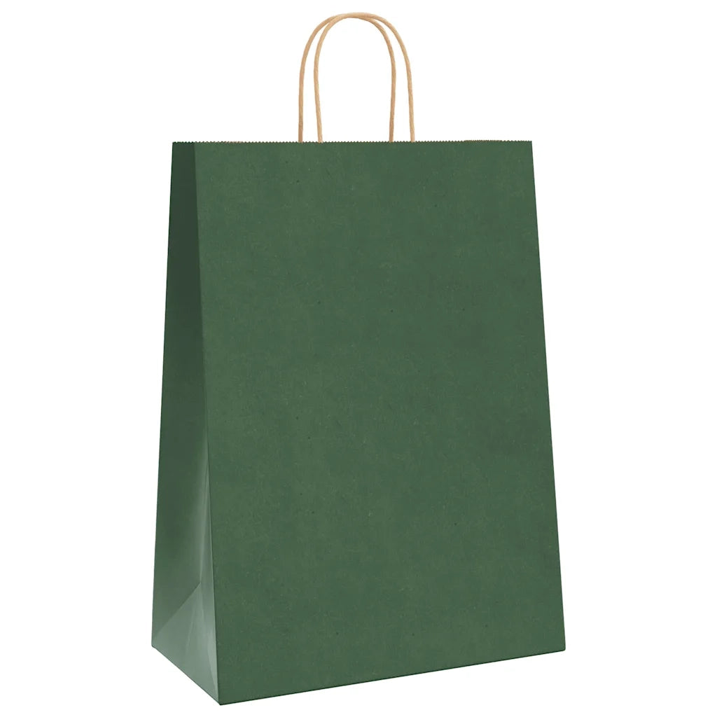 Sacchetti di Carta 250 pz con Manici Verdi 32x17x44 cm 4101734