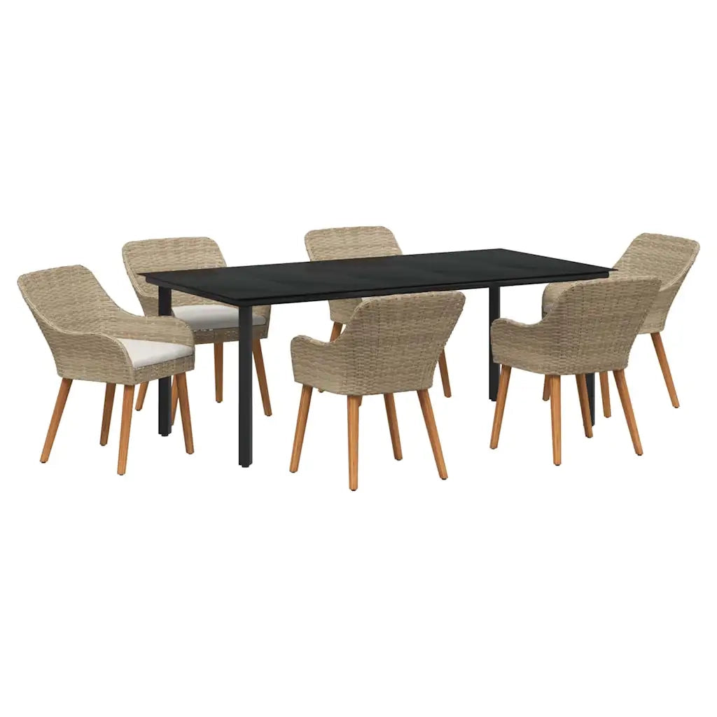 Set da Pranzo per Giardino con cuscino 7 pcs Beige polyrattan