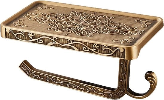 Toilette con carta igienica in legno, fissaggio alla parete, contenitore per smartphone e gancio, stile moderno, finitura in alluminio bronzo inox