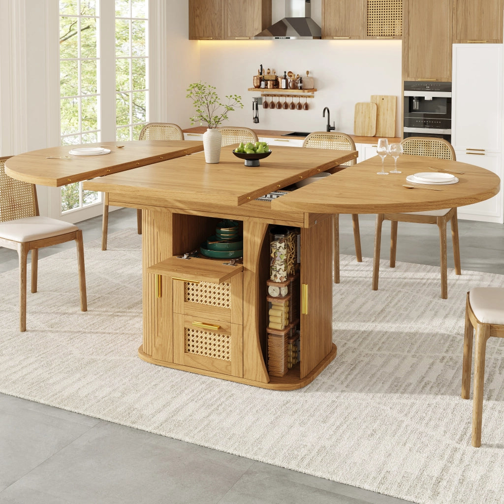 Tavolo da pranzo allungabile con contenitore; 1 cassetto e stile legno; in mdf; naturale