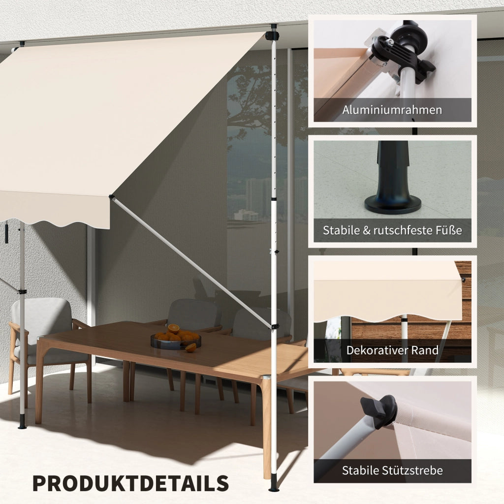 Tendone da balcone braccio snodato 150 cm ¨C zephmum ¨C beige 150x200