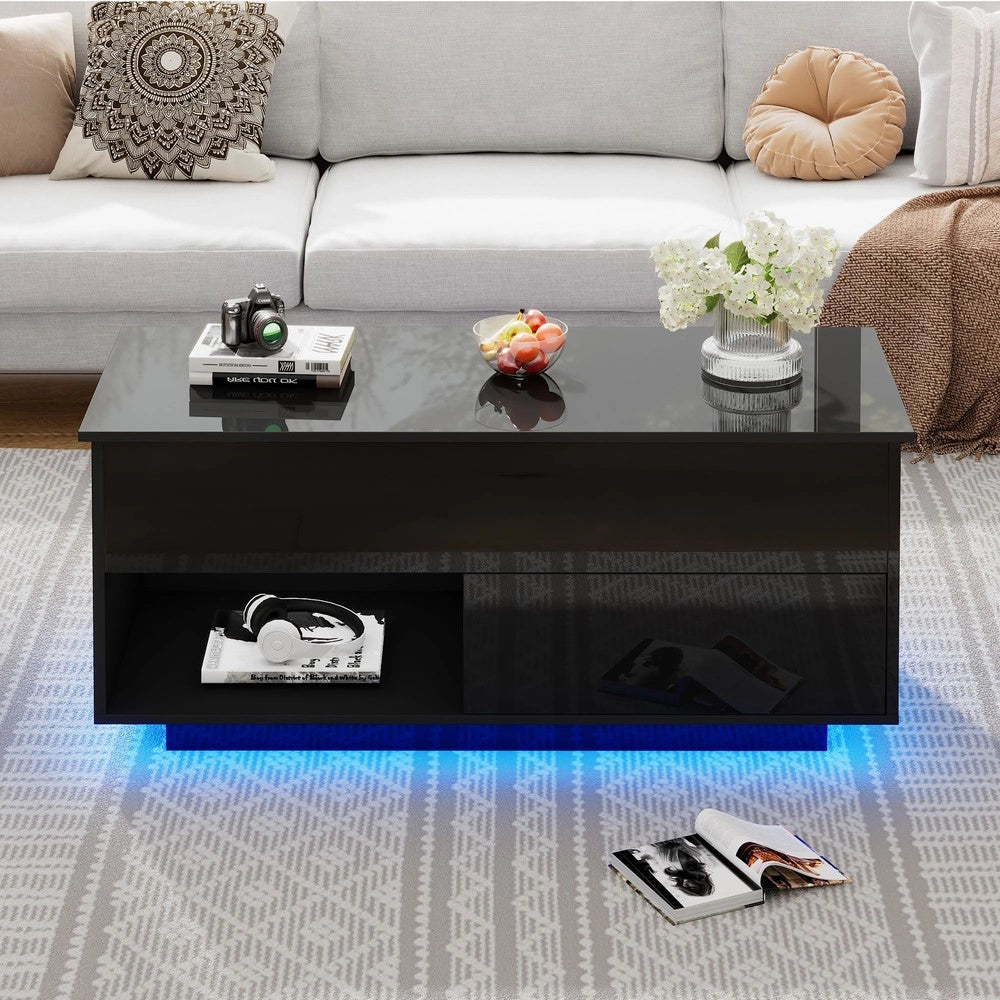 Tavolino da Caff¨¨ con LED e Piano Sollevabile ¨C MINIMAL ¨C Nero, 100x50x55 cm