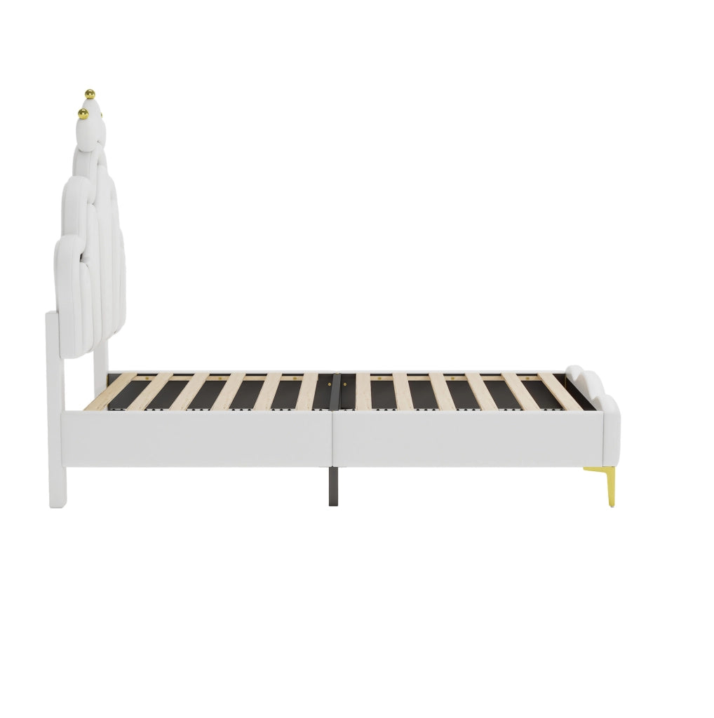 Letto matrimoniale 90x200 cm con testiera a nuvola e luci LED; PU; bianco