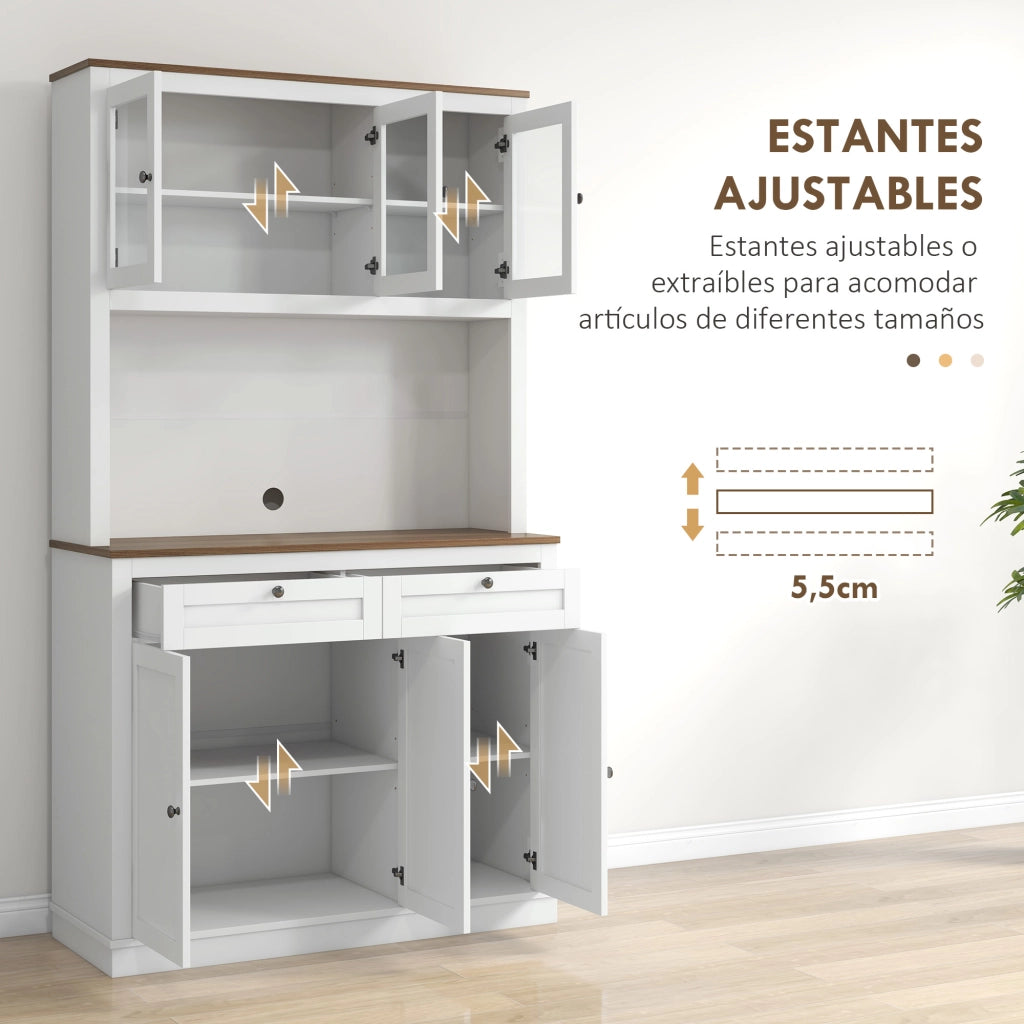Armadio Cucina con Ante a Vetro, 2 Cassetti e Ripiani ¨C zephmum ¨C Bianco 100x40x180 cm