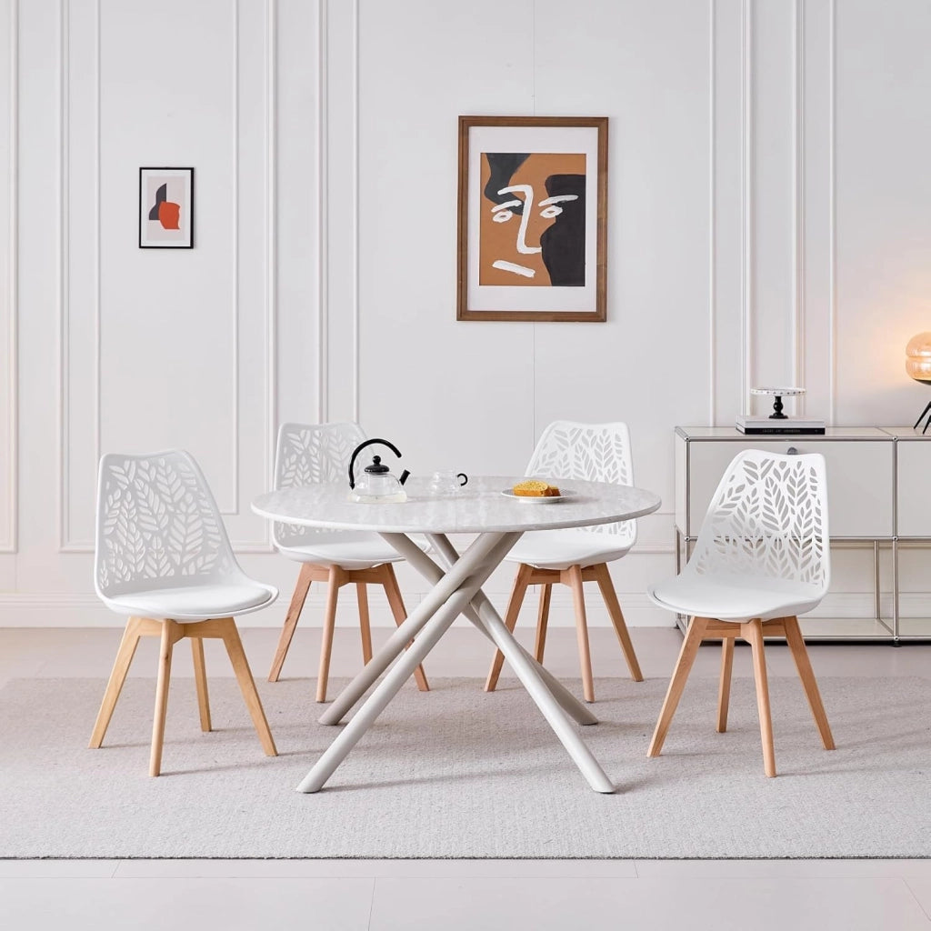 GrandCA HOME Set di 6 sedie da pranzo in stile nordico,sedia imbottita per cucina,sedia per soggiorno,gambe in legno di faggio,schienale traforato,per cucina,soggiorno e sala da pranzo-Bianco
