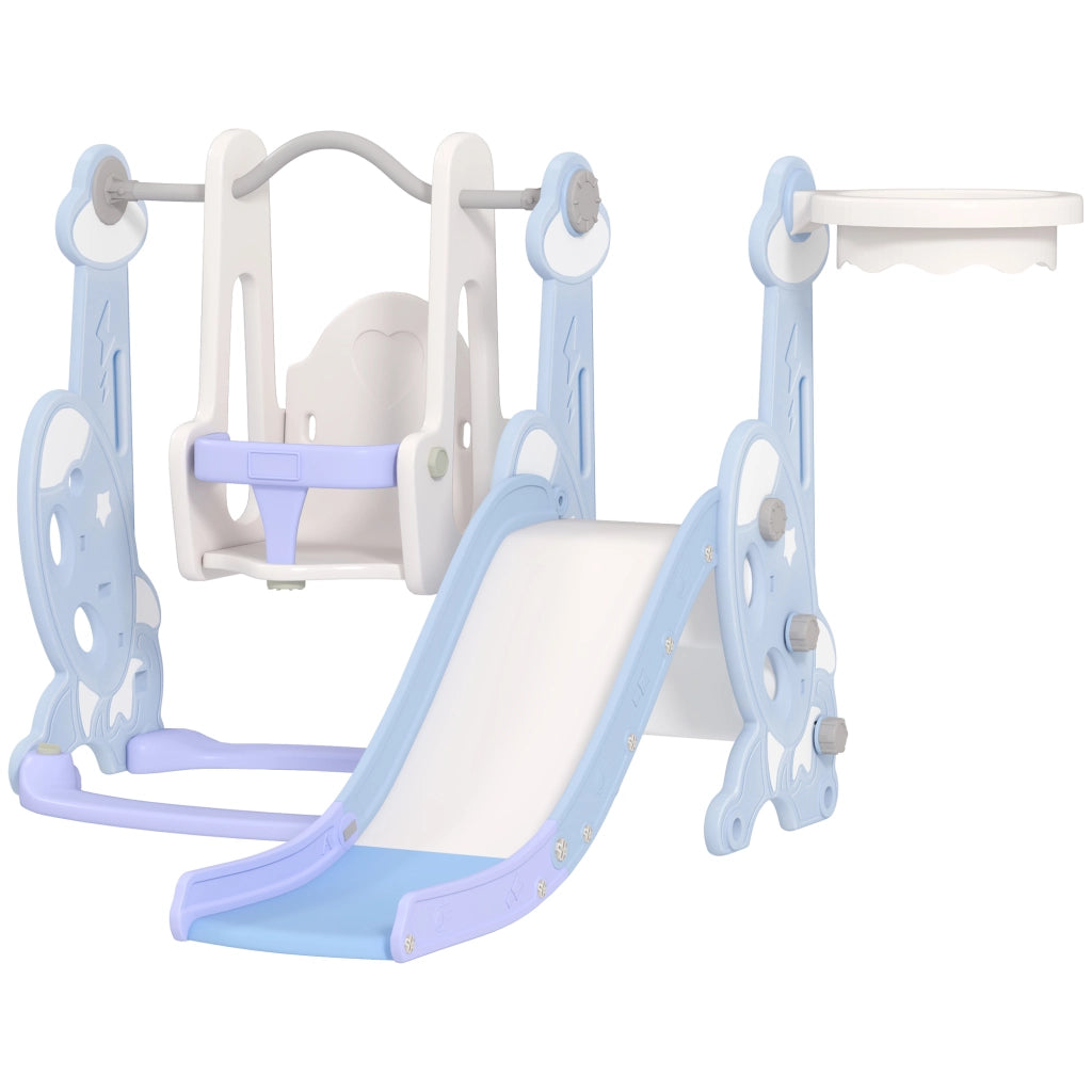 Casetta Gioco Bambini con Scivolo Altalena Arrampicata Canestro ¨C Minimal ¨C 147.5x160x107 Azzurro