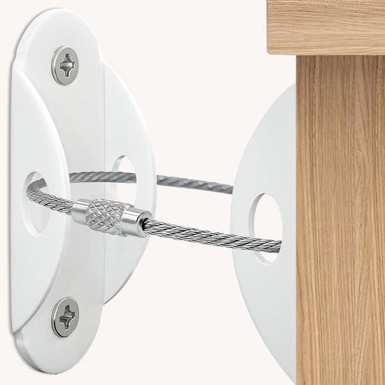 Accessori di sicurezza 8 pezzi - Cinture di stabilizzazione - Protezione della camera da letto dei bambini - Capacità di sollevamento aumentata - 20x11x2 cm - Bianco